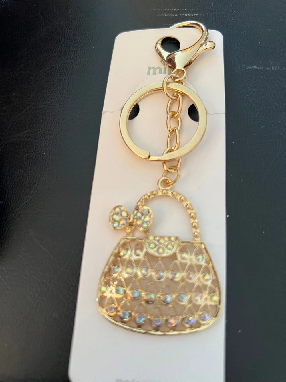 Mint Gold Iridescent Crystal Purse Keychain